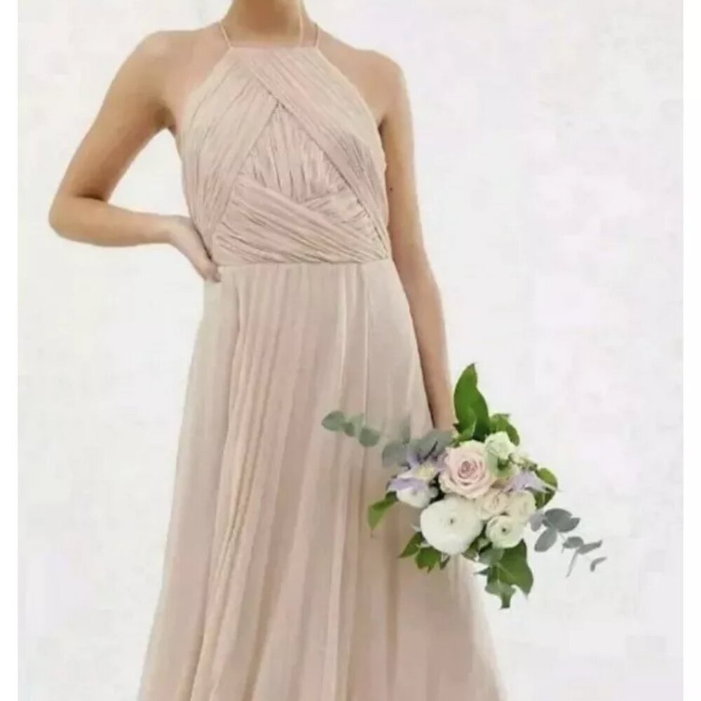 NWT ASOS S 6 Blush pink pinny Maxi dress Key Hole Back Bridesmaid Chiffon Gown